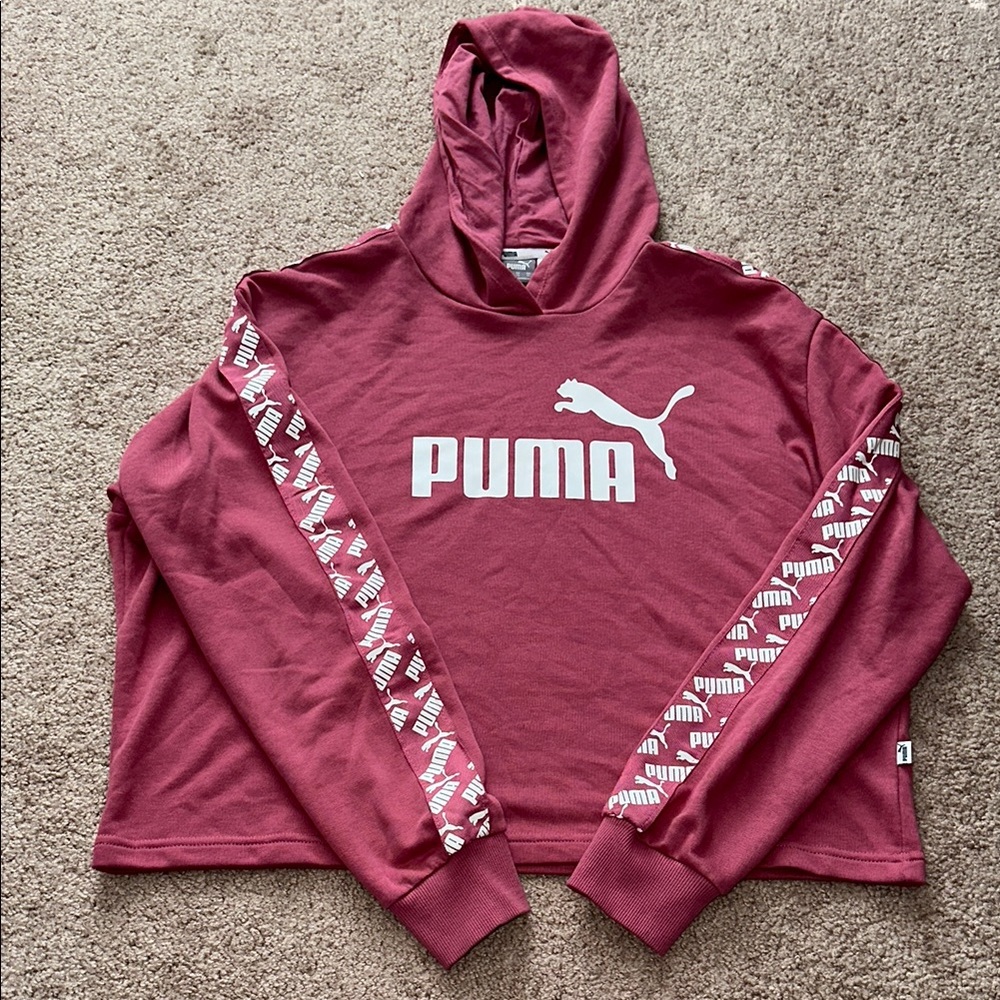 Women's Crop Puma Way 1 DE-91074 BerryPink Hoodie with White Logo
